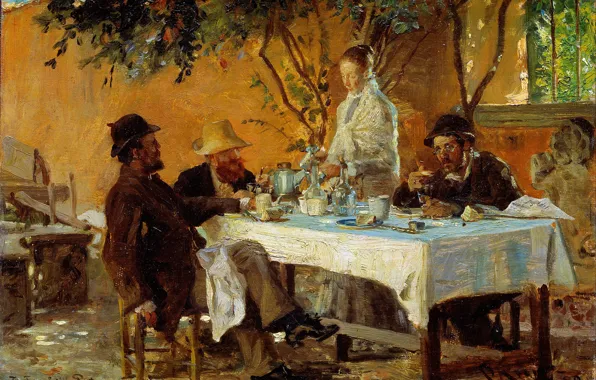 Table, picture, Breakfast, yard, genre, Peder Severin Krøyer
