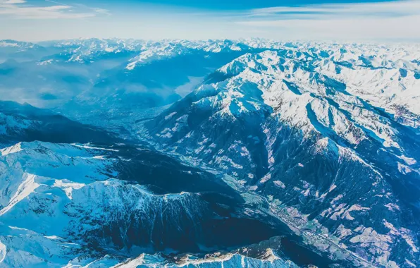 Road, clouds, snow, mountains, nature, beautiful, gorge, mountains