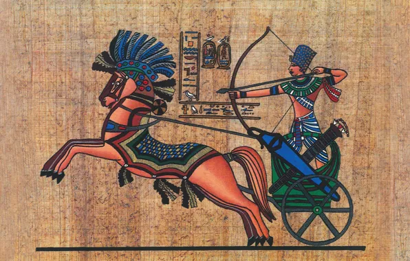 Picture surface, wall, war, chariot, texture, bow, Pharaoh, characters