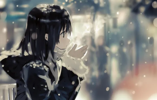 Picture cold, winter, girl, snow, anime, art, couples, bob
