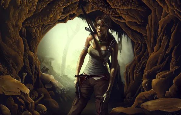 Picture girl, art, Tomb Raider, caves