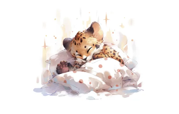Stars, comfort, kitty, sleep, pillow, baby, watercolor, leopard