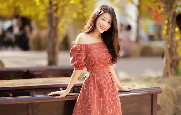 Look, girl, dress, Asian, bokeh, cutie.