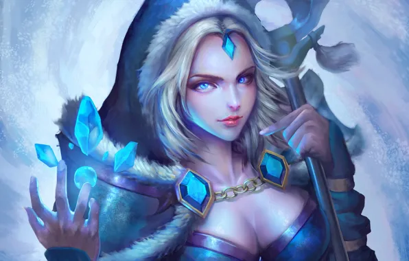 Picture girl, art, crystals, Crystal Maiden, Dota 2, Rylai