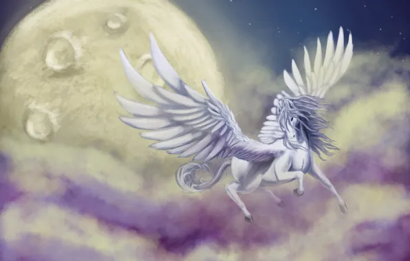 Picture the sky, clouds, flight, fiction, animal, wings, art, Pegasus