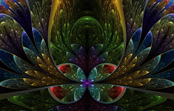 Picture fractals, glass, petals, colorful, semicircle, leads