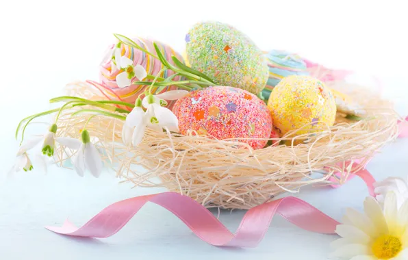 Flowers, eggs, spring, Easter, Easter, Holidays, Eggs