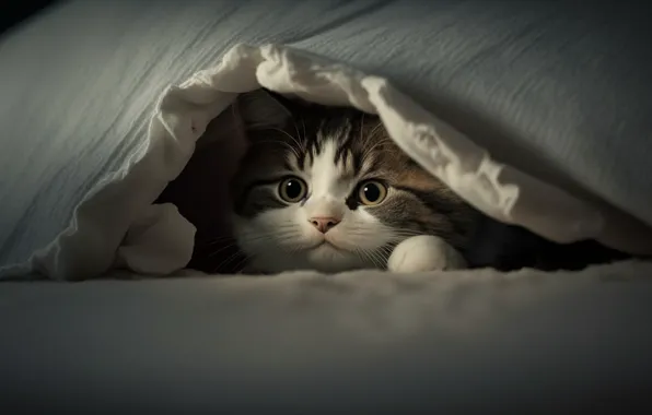 Cat, cat, look, light, kitty, the game, portrait, blanket