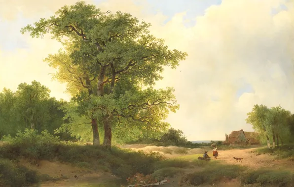 Picture oil, picture, 1890, John Warnardus Images, Johannes Bilders Barnardos, Landscape with peasant house