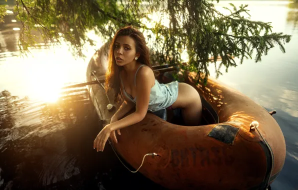Ass, look, branches, nature, sexy, pose, river, tree