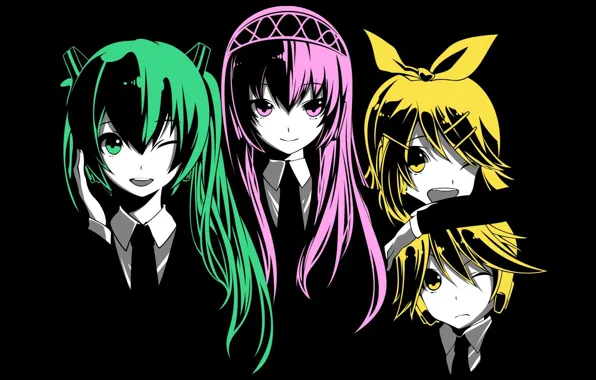 Girls, guy, vocaloid, Hatsune Miku, Kagamine Rin, Vocaloid, Kagaemine len, Luka