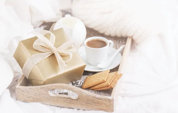 Gift, coffee, milk, cookies, Breakfast in bed, Valeria Maksakova