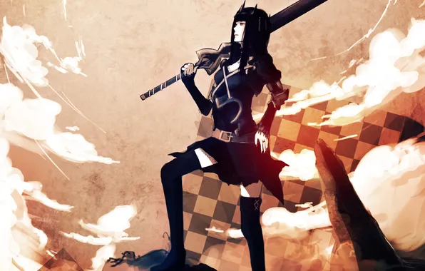 Picture girl, rocks, sword, crown, Black Rock Shooter, Dragon Slayer, The shooter with the Black mountains