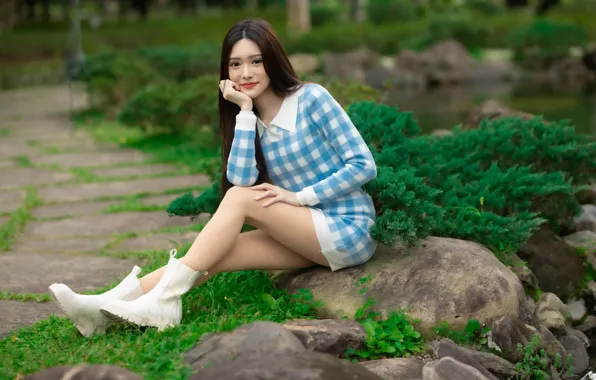 Picture look, girl, nature, pose, dress, brunette, legs, Asian