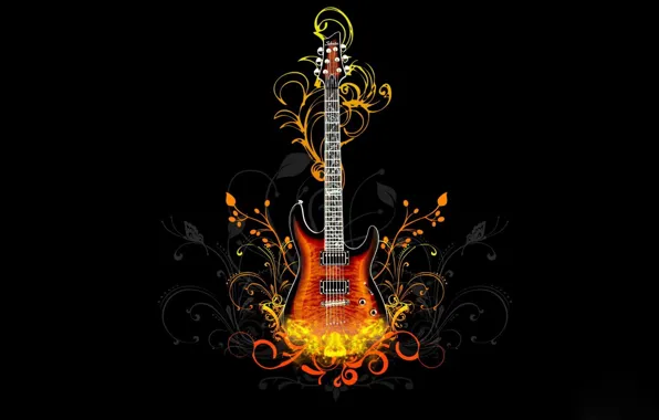 Fire, pattern, black, guitar