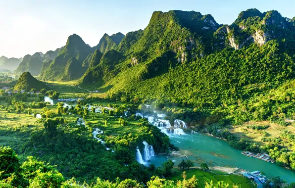 Picture forest, mountains, waterfall, Vietnam, Ban Gioc Falls, Datang