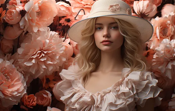 Picture Flowers, Girl, Look, Blonde, Summer, Hair, Hat, Beautiful