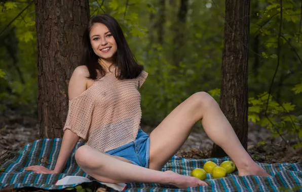 Chest, nature, smile, model, shorts, brunette, Jenna, Lerae