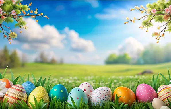 Flowers, eggs, spring, colorful, Easter, happy, flowers, spring
