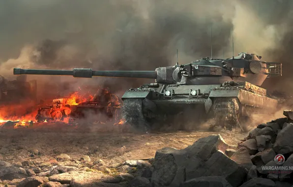 Picture flame, war, smoke, tank, World of tanks, WoT, world of tanks, British tank