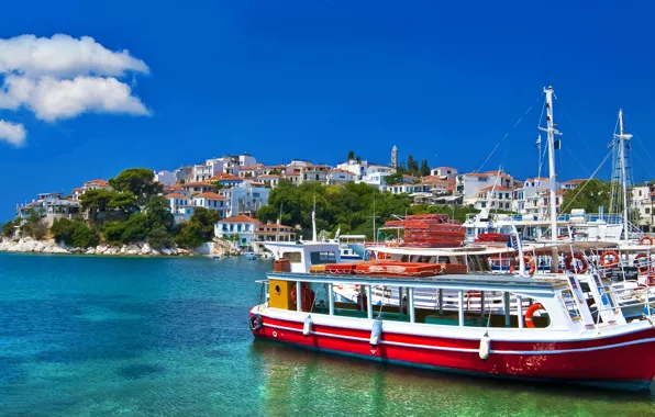 Picture sea, the sky, clouds, nature, home, boats, Greece, Greece