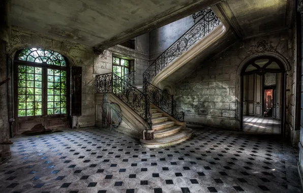 Picture ladder, mansion, room, abandonment