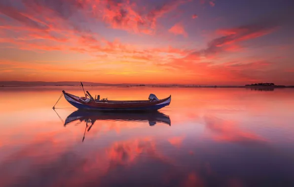Sunset, boat, Portugal