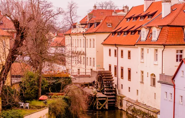 Picture river, Windows, home, mill, Prague, February, wood, Krish