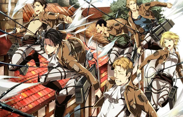 Attack, wire, emblem, swords, military uniform, squad, Eren Yeager, drive