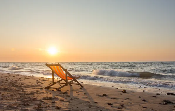 Sand, sea, wave, beach, summer, the sky, sunset, shore