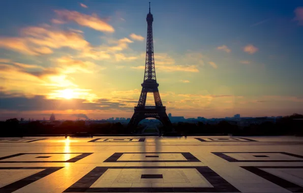 Clouds, the city, Eiffel tower, area, tiles