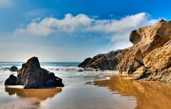 Sea, rocks, California, Malibu