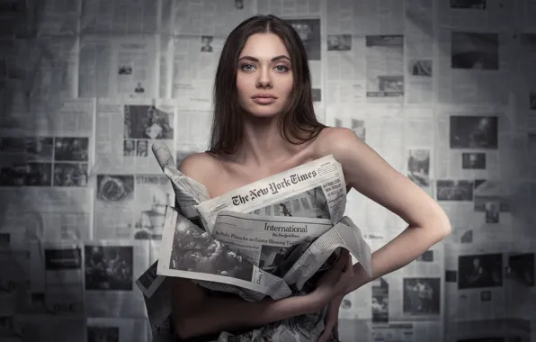 Look, girl, brunette, Newspapers