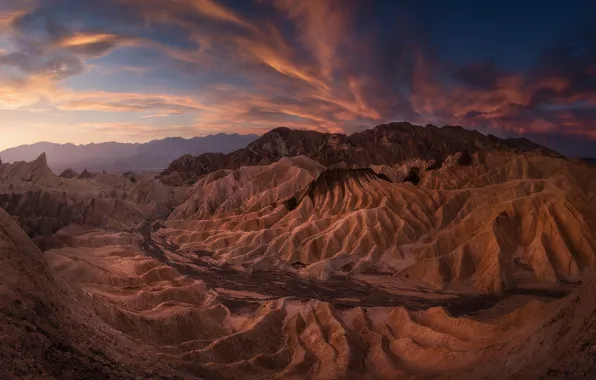 Clouds, mountains, rocks, dawn, hills, desert, height, relief