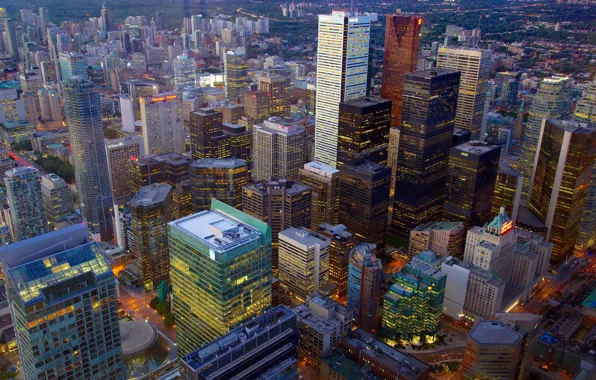 Lights, skyscrapers, the evening, Canada, panorama, megapolis, Toronto
