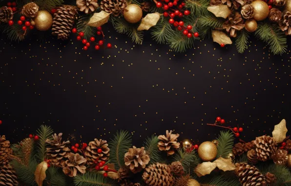 Leaves, balls, branches, berries, the dark background, Shine, sequins, fruit