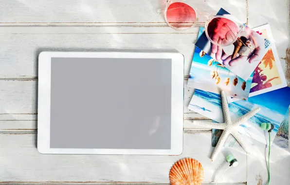 Picture photo, glasses, starfish, tablet