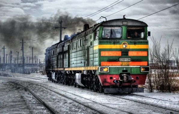 Winter, train, locomotive, Russia