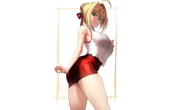 Picture girl, sexy, green eyes, boobs, anime, beautiful, short hair, pretty