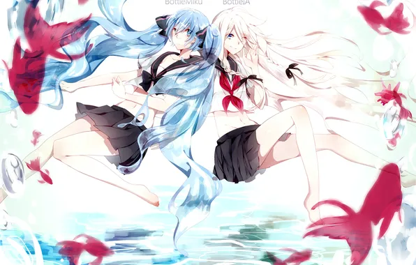 Picture look, water, smile, girls, magic, surprise, vocaloid, gesture