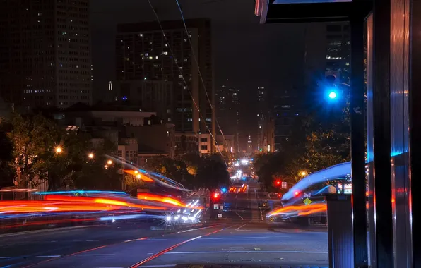 Night, lights, california, CA, night, san francisco, usa, traffic trails