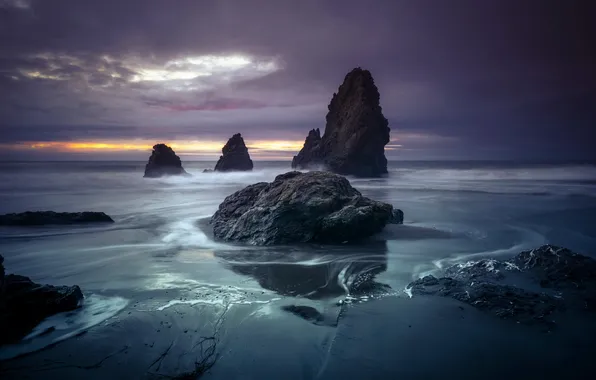 Sea, landscape, night, rocks
