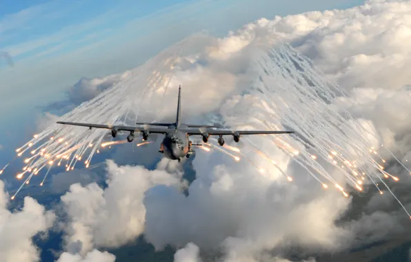 Clouds, flight, C-17, American strategic military transport aircraft