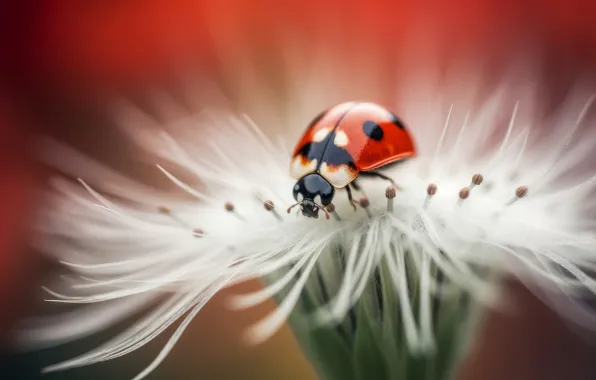 Flower, macro, nature, ladybug, beetle, fluff, insect, AI art