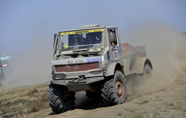 Picture the sky, Mercedes-Benz, dust, truck, rally, 1987, Unimog, U437