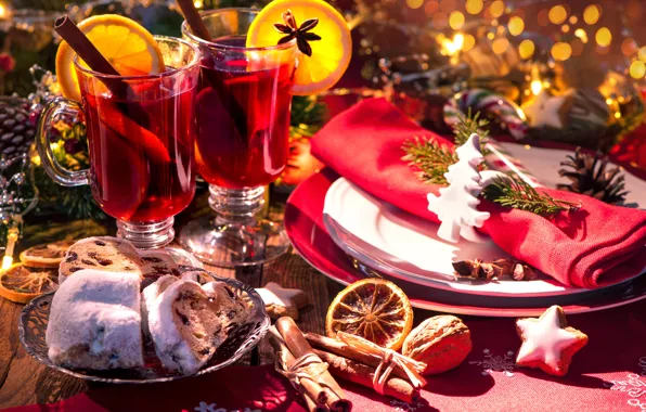 Picture New Year, Christmas, wine, orange, merry christmas, punch, tea, decoration