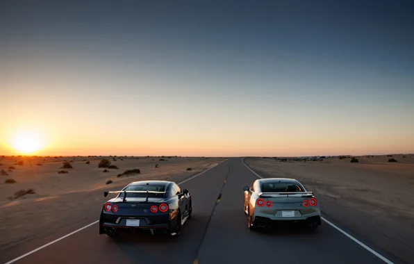 Picture Nissan, GT-R, road, cars, sunset, R35, Nissan GT-R Nismo, 2023