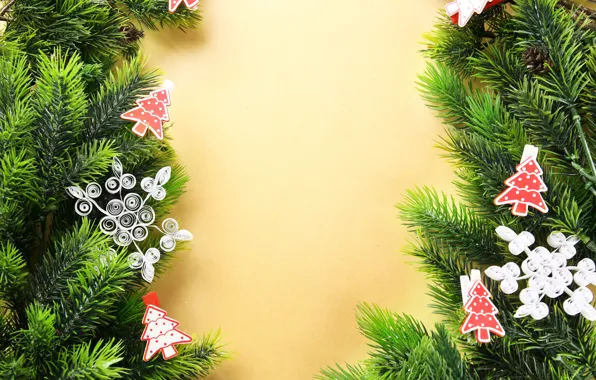 Picture decoration, new year, toys on the Christmas tree, fir-tree branches