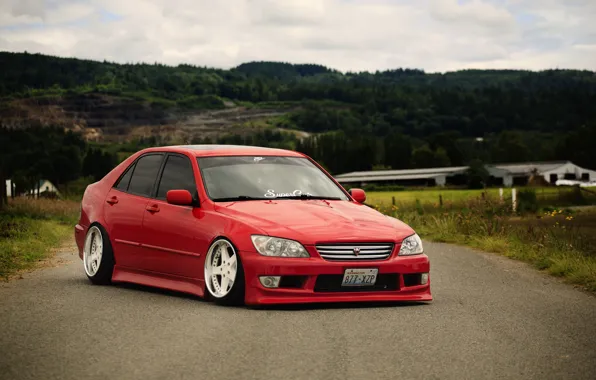 Car, red, red, japan, toyota, jdm, tuning, Toyota
