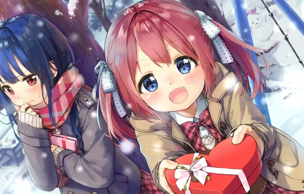Winter, box, girl